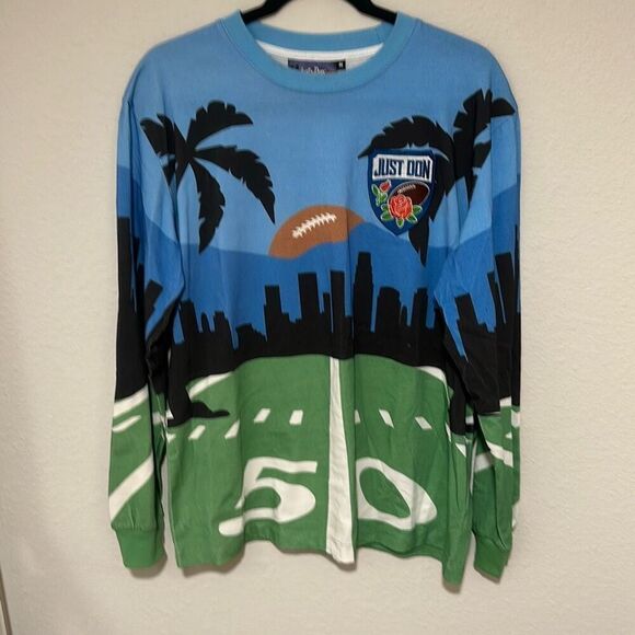 Just Don Mens Multicolor Graphic Cotton Long Sleeve Football T-Shirt Medium - Picture 1 of 7